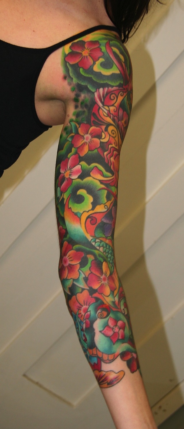 Colorful Sleeve Tattoo Design for Teenager Girls 2011