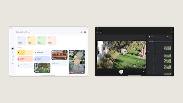 Google Home アプリがタブレット用に最適化された画面の画像。