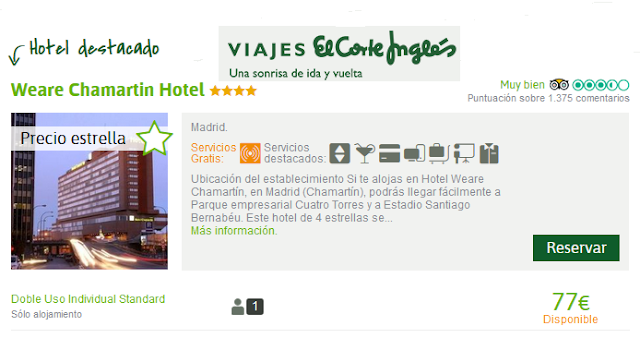 Viajes El Corte Inglés oferta hotel Weare Chamartin