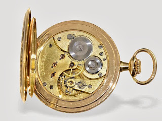 Antique Omega Pocket watch. Engine-turned 14K pink gold case. Collectible clock