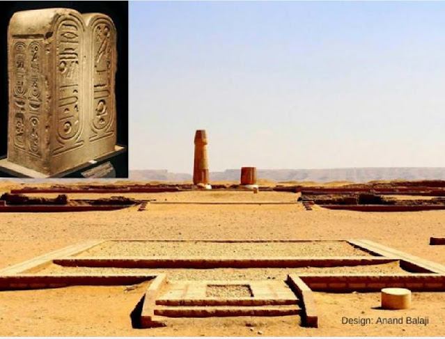Вид на отреставрированные колонны перед Малым святилищем храма Атона