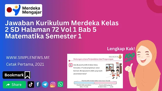 Jawaban Kurikulum Merdeka Kelas 2 SD Halaman 72 Vol 1 Bab 5 Matematika Semester 1 www.simplenews.me