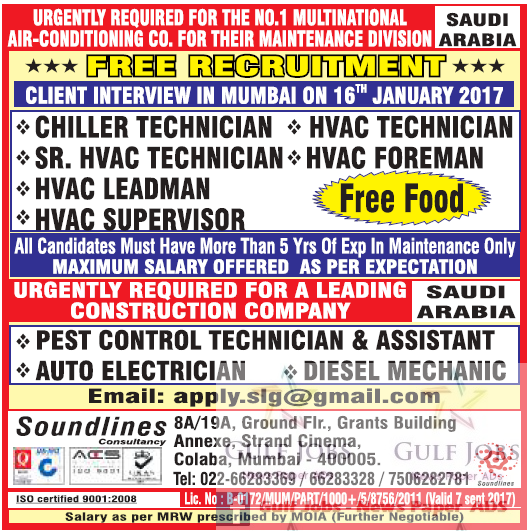 Urgent Jobs for MNC Air conditioning co Jobs in KSA - Free Recruitment 