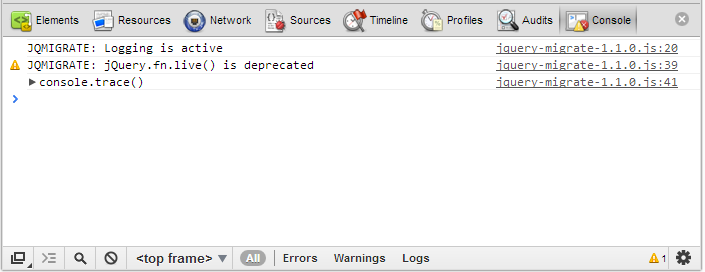 Mensajes por consola de jQuery Migrate