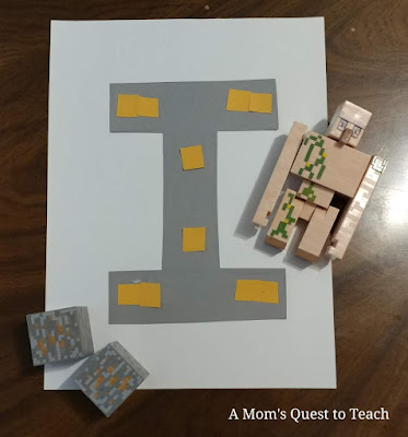 Letter I craft with Iron Golem and Iron Ore Minecraft toys