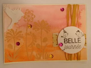 carte, défi, cartoscrap, aquarelle, animal, blanc, fleur, rouge, marron, tamponnage