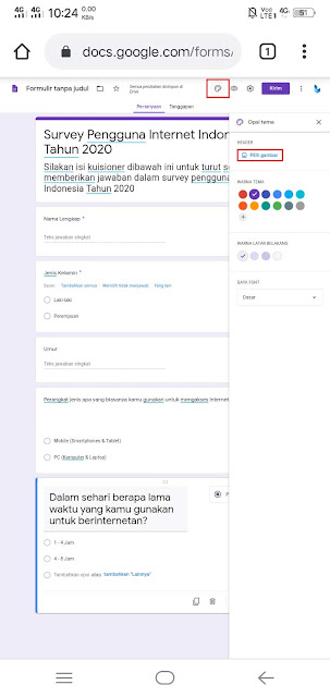 tambahkan foto header google formulir