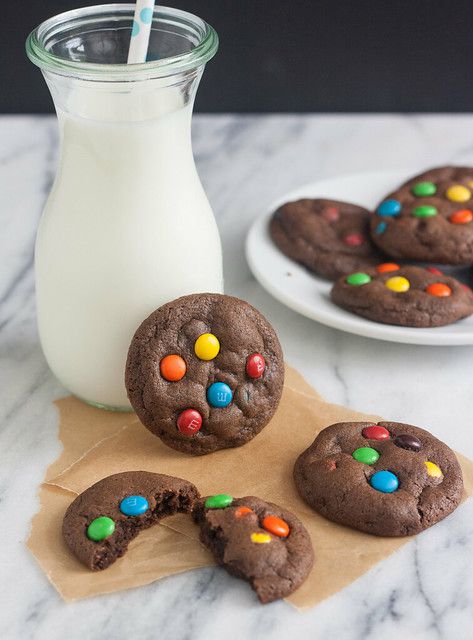 Soft and Chewy Double Chocolate M&M Cookies
