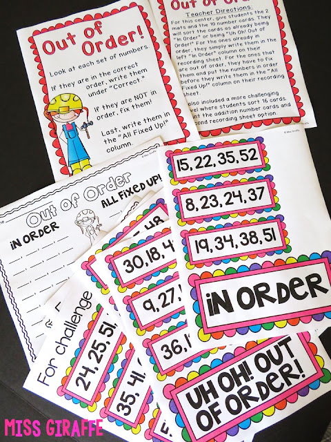 Ordering Numbers Math Center - read this to see how it works!