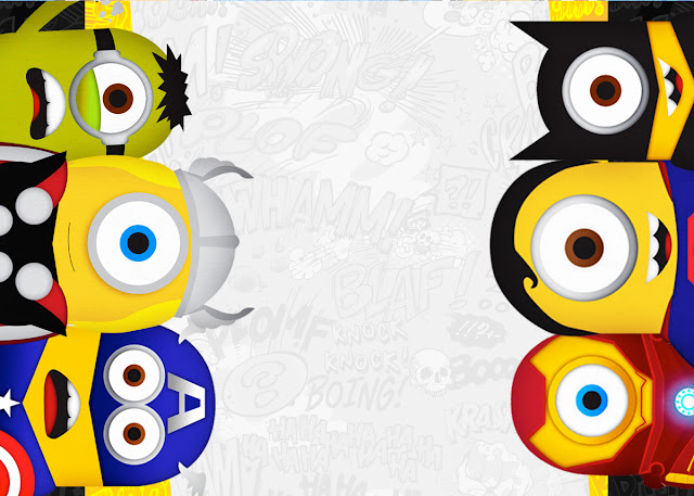 Minions Superheroes Free Printable Invitations, Labels or Cards.