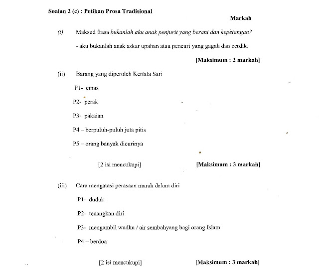 Cadangan jawapan soalan 2 (c) -Pemahaman Prosa Tradisional 