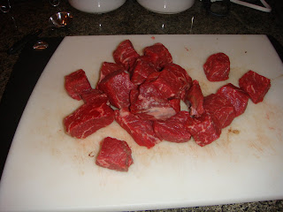 raw, cubed beef