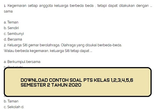 Download Contoh Soal PTS Kelas 4 Semester 2 Plus Kunci Jawaban Tahun 2020