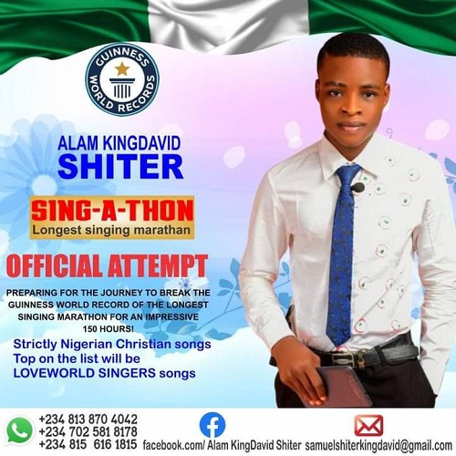 Alam KingDavid Shiter sets sight on Guinness Book Of Records (Sing-A-Thon)