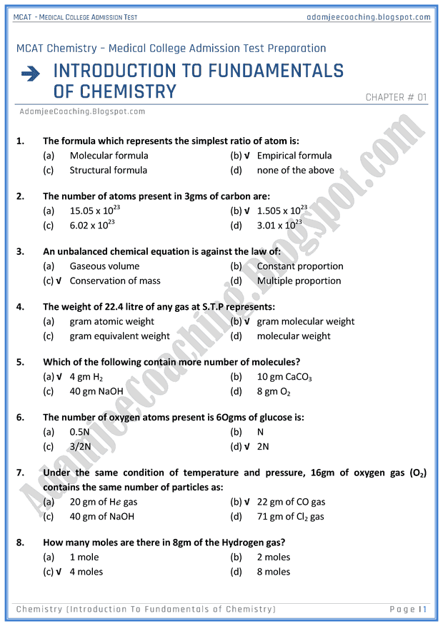 mcat-chemistry-introduction-to-fundamentals-of-chemistry-mcqs-for-medical-entry-test