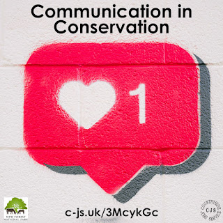 a red speech bubble with a white heart & the number 1 on it. Text reads: Communication in Conservation