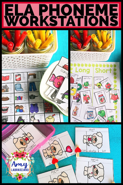 Click here to learn all about ELA independent workstations or reading centers in the classroom.  These fun ideas work for any primary classroom.  Your first, second, or third grade students will love the centers and activities shared here.  Included are suggestions for center accountability, phonics, phonemes, comprehension, vocabulary and fluency for the elementary classroom.