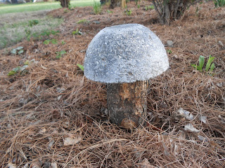 Hypertufa and wood mushroom for the garden