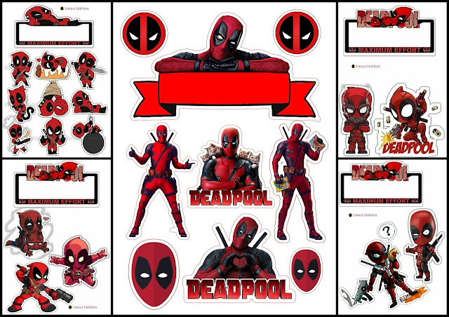 Fiesta de Deadpool: Toppers para Tartas, Tortas, Pasteles, Bizcochos o Cakes para Imprimir Gratis. 