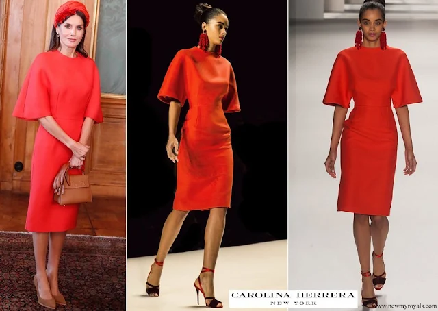 Queen Letizia wore Carolina Herrera orange dress - Carolina Herrera Fall Winter 2014 Collection