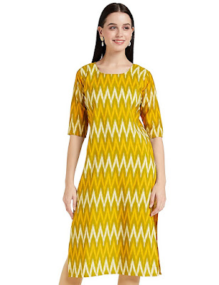 Pinkmint Stylish Women's Crepe Yellow Color Floral Printed Straight Kurti