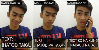 During courtship: Guy's text be like : "Ihatod taka"  Early stage of relationship: Guy's text be like: "Ihatod pa taka?"  Late stage of relationship: Guy's text be like: "Itext ko ha kung nakauli naka" in a relationship difference between courtship new in the relationship and when the relationship lasted for a couple of years or lasted long funny bisaya meme megan romero besh