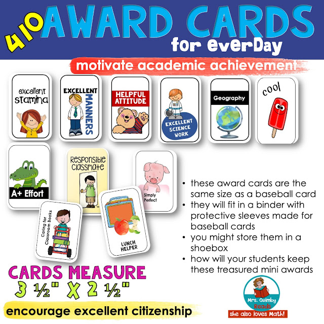 award cards for elementary students