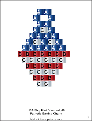 Free brick stitch seed bead earring pattern labeled color chart.