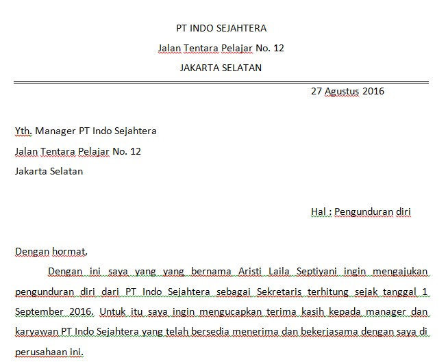 Contoh Surat Penawaran Dengan Bentuk Semi Block Style Contoh Seputar Surat