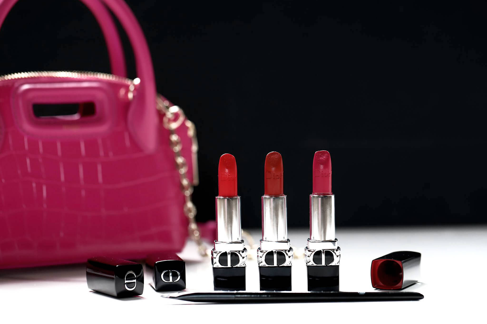 Dior Rouge Satiné 766 rose harpers 849 rouge cinema 844 trafalgar