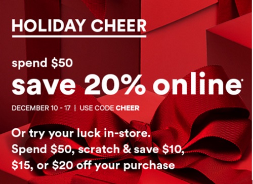 Joe Fresh Holiday Cheer 20% Off + Try Your Luck Scratch & Save In-store Promo Code