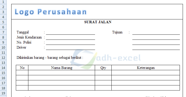 Contoh Surat Jalan Barang Excel Nusagates