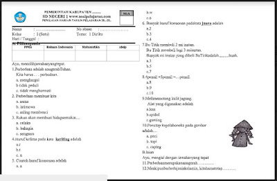 UTS/PTS Tema 1 - Diriku Kelas 1 Sem. Ganjil SD/MI