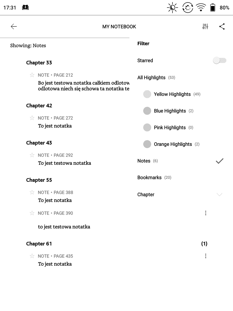 Onyx Boox Leaf – przeglądanie dodanych zaznaczeń i zakładek w aplikacji Amazon Kindle