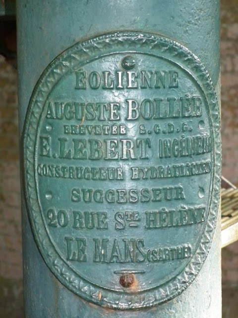 Makers plate, Eolienne Bollee wind turbine, Indre et Loire, France. Photo by Loire Valley Time Travel.