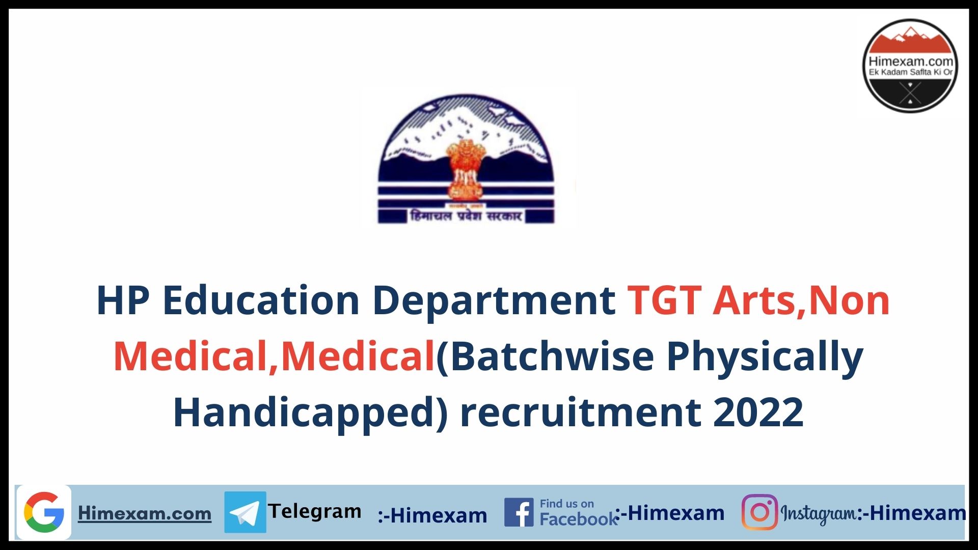 HP Education Department TGT Arts,Non Medical,Medical(for Physically Handicapped) recruitment 2022
