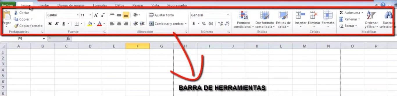 barra de herramientas en excel