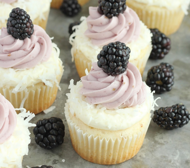 Blackberry Coconut Cupcakes #dessert #cakes