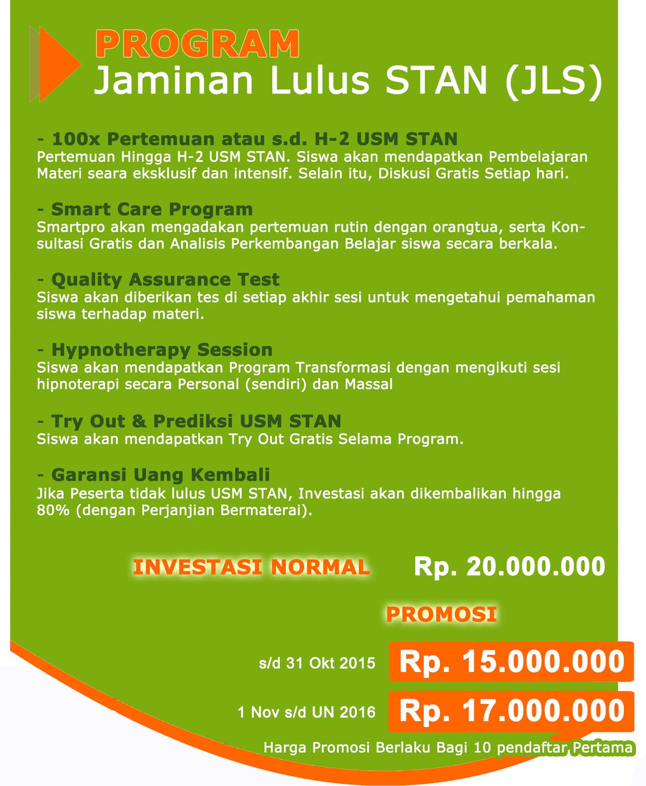 JADWAL PENDAFTARAN BIMBEL PROGRAM JAMINAN LULUS STAN