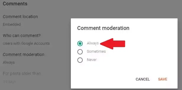 comment moderation settings in blogger