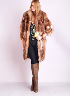 Vintage 1960's red fox fur bohemian style coat with scalloped hemline.