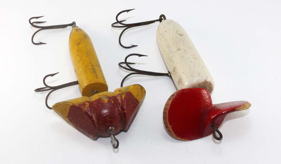 Lot 6 Vintage Wooden/Metal Fishing Lures - Yellow and Red +, Great Lot