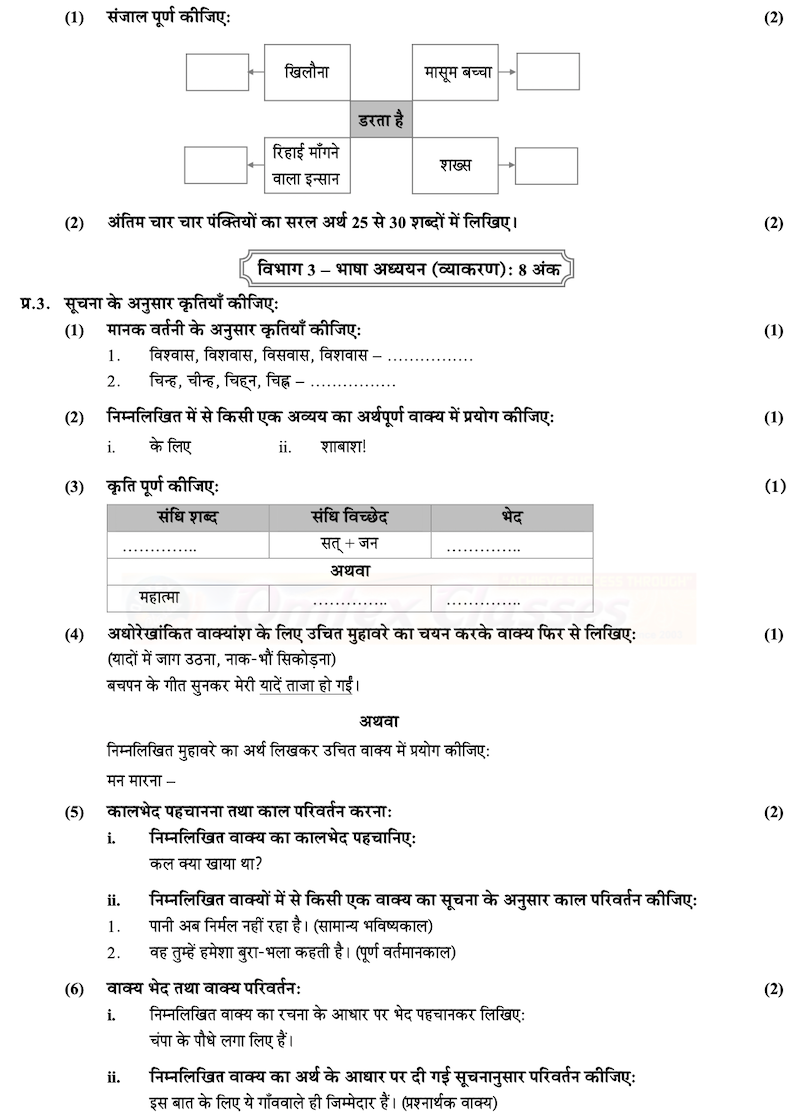 SSC Hindi Question Paper 2020 - Composite - March - English Medium - Std 10th Maharashtra Board