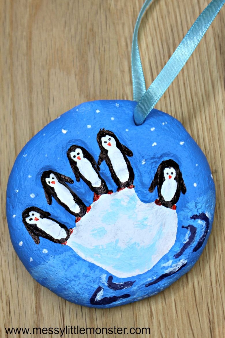 penguin salt dough handprint ornaments
