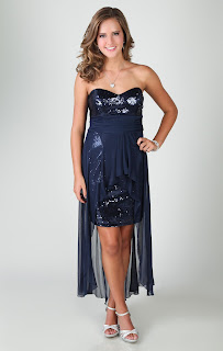 sequin strapless dress with empire waist and chiffon high low