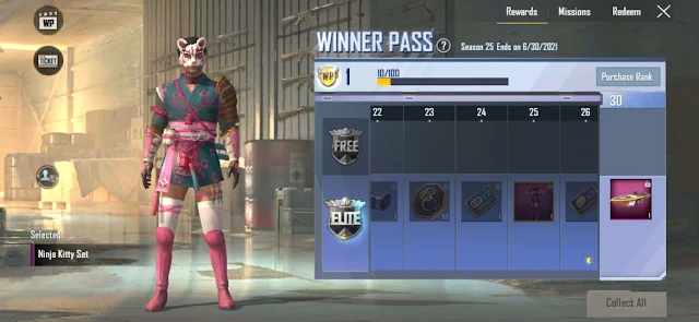 PUBGM Lite Season 25 Winner Pass released check 1 to 30 WP rewards