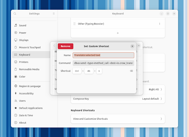 Crow Translate custom keyboard shortcuts