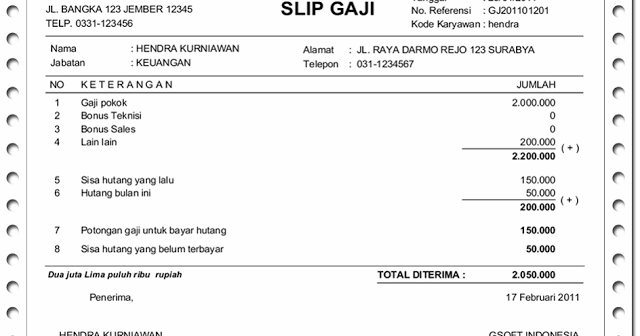 Contoh Slip Gaji Bulanan Semua Pekerjaan « Contoh Surat Untuk