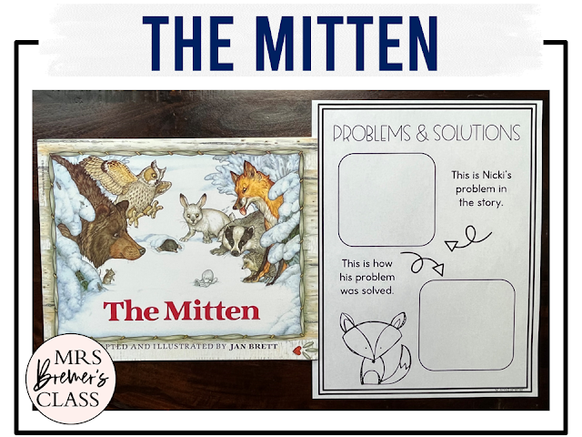 The Mitten Jan Brett book activities unit with literacy printables, reading companion activities, lesson ideas, and a craft for winter in Kindergarten and First Grade