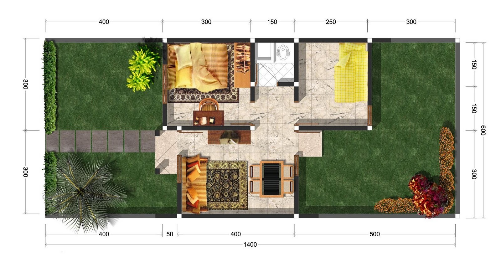 GAMBAR DENAH RUMAH TYPE 36 + UKURANNYA  freewaremini